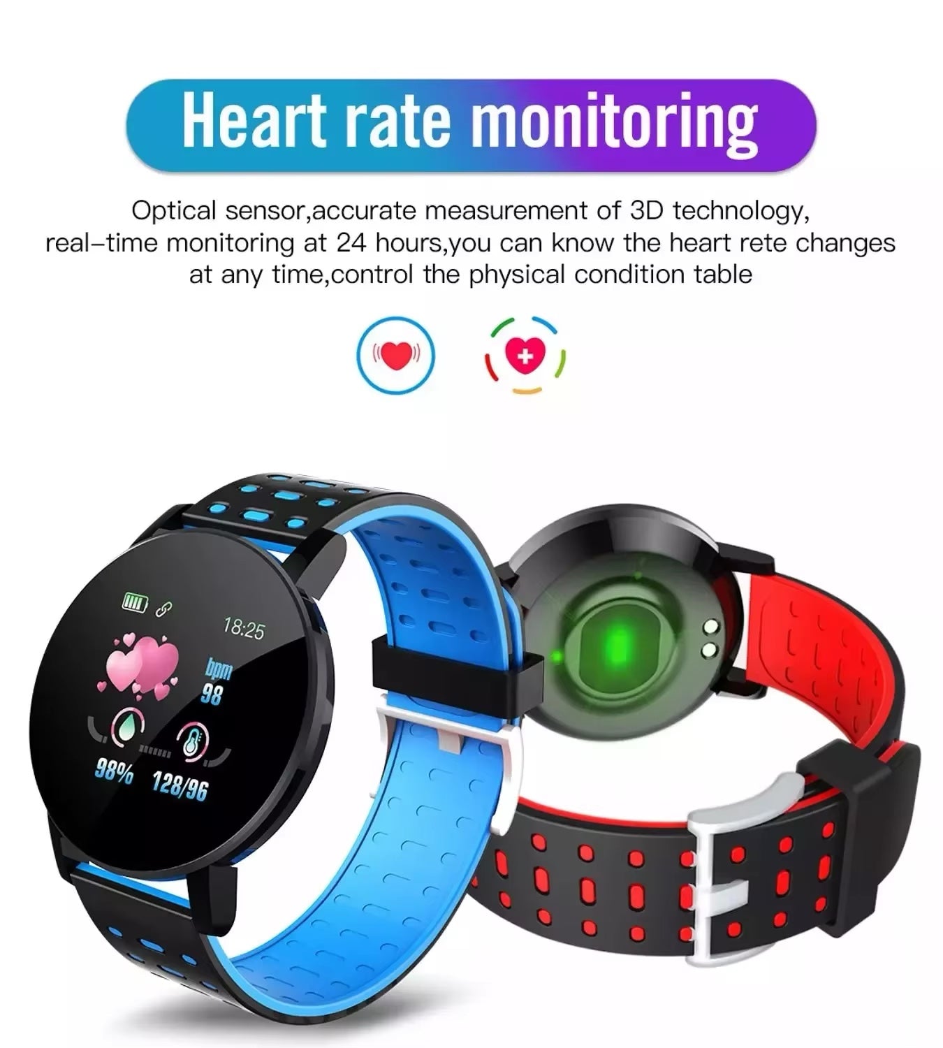 Smart Sport Watch for Men + Women (Tracks Blood Pressure, Heart Rate, Pedometer, Thermometer, Remote Control Answer Call Functions)