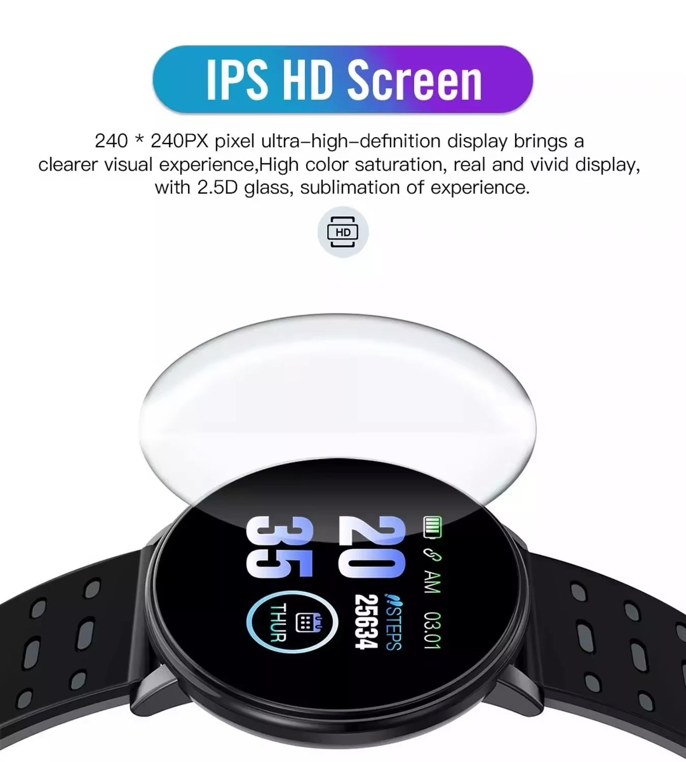 Smart Sport Watch for Men + Women (Tracks Blood Pressure, Heart Rate, Pedometer, Thermometer, Remote Control Answer Call Functions)
