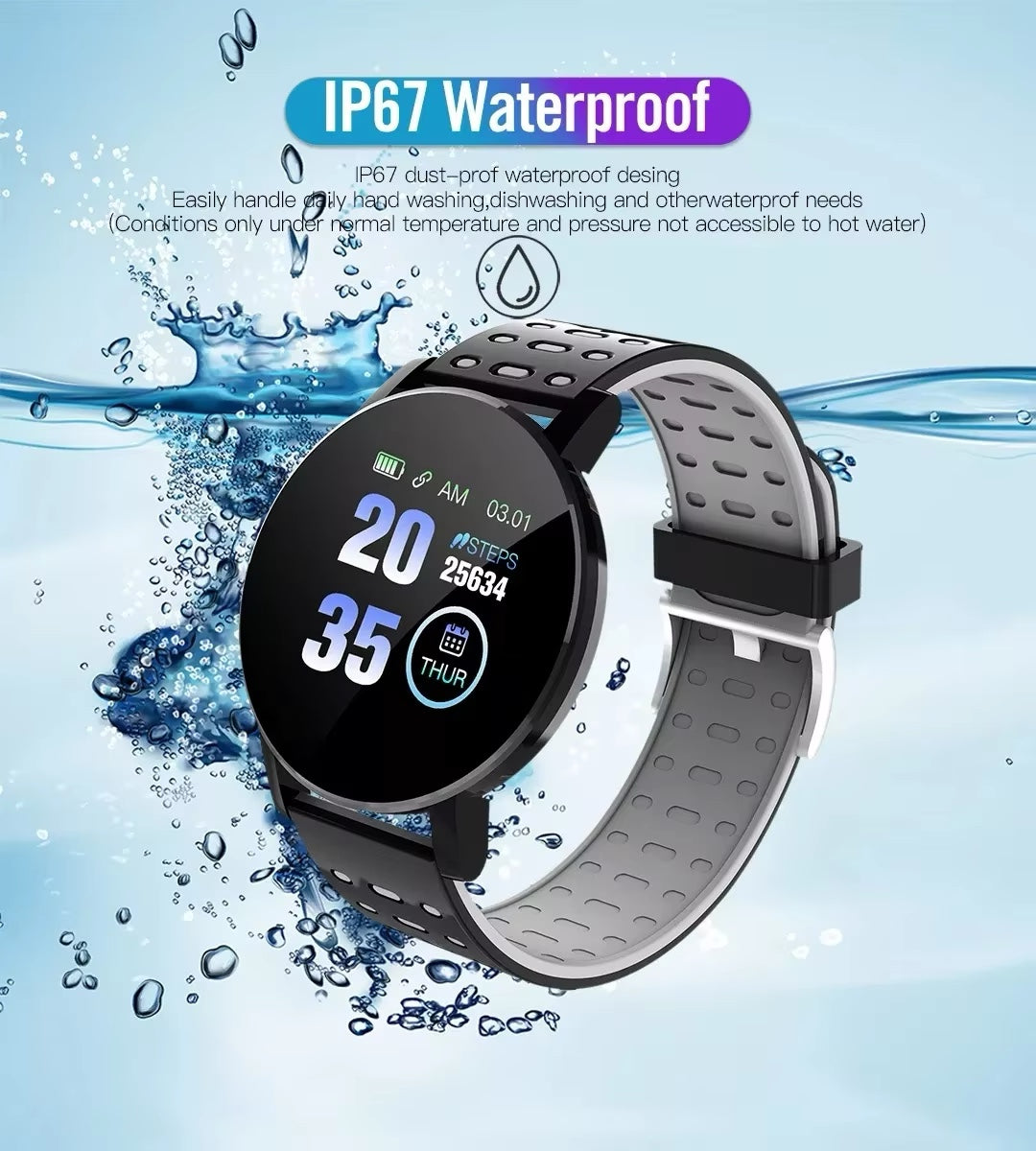 Smart Sport Watch for Men + Women (Tracks Blood Pressure, Heart Rate, Pedometer, Thermometer, Remote Control Answer Call Functions)