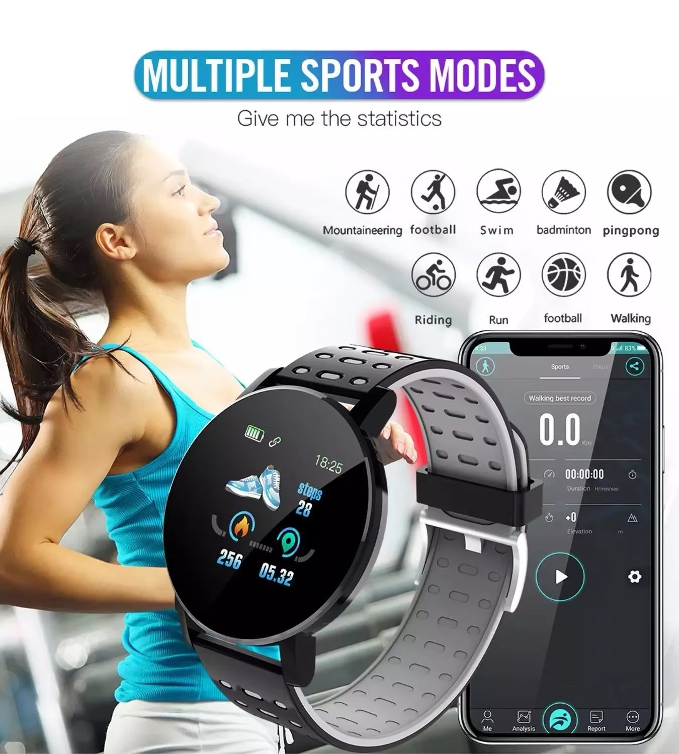 Smart Sport Watch for Men + Women (Tracks Blood Pressure, Heart Rate, Pedometer, Thermometer, Remote Control Answer Call Functions)