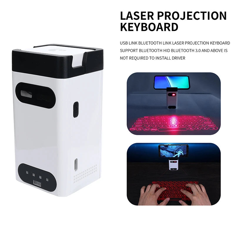 Wireless Virtual Laser Projection Keyboard IR Touch With Power Bank & Hidden Smart Phone Bracket