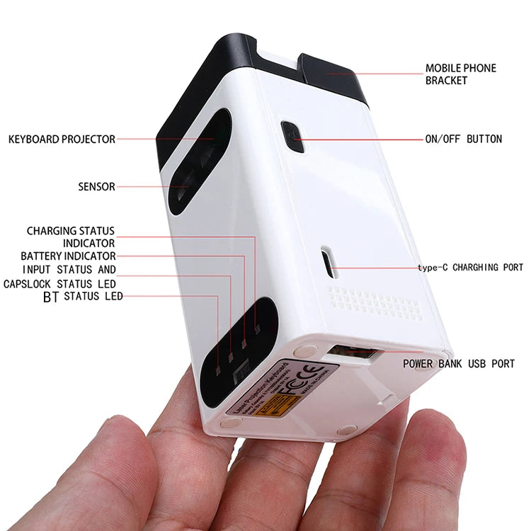 Wireless Virtual Laser Projection Keyboard IR Touch With Power Bank & Hidden Smart Phone Bracket