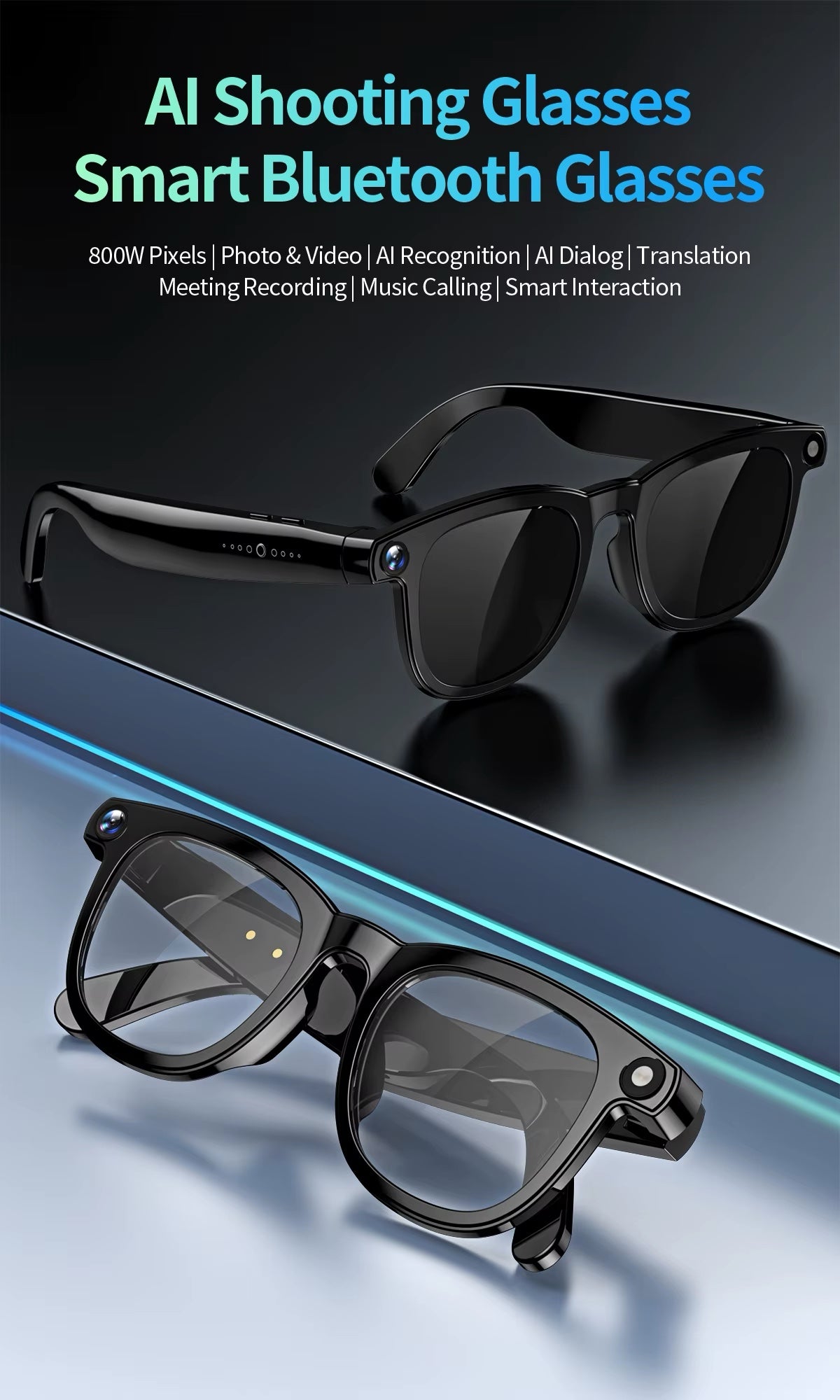 Smart Sunglasses (Photo + Video Recording Eye Glasses w/ AI Translator Audio)