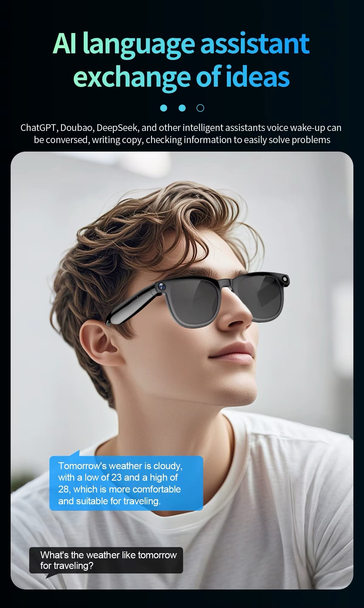 Smart Sunglasses (Photo + Video Recording Eye Glasses w/ AI Translator Audio)