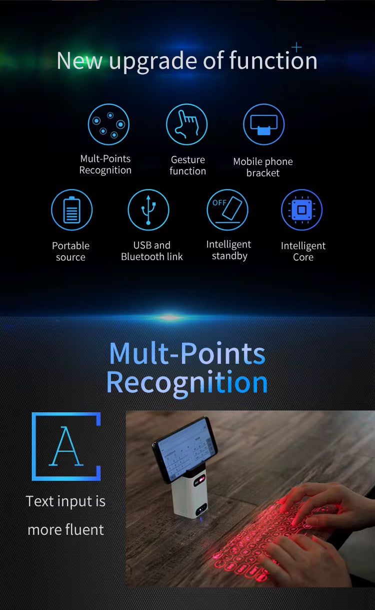 Wireless Virtual Laser Projection Keyboard IR Touch With Power Bank & Hidden Smart Phone Bracket