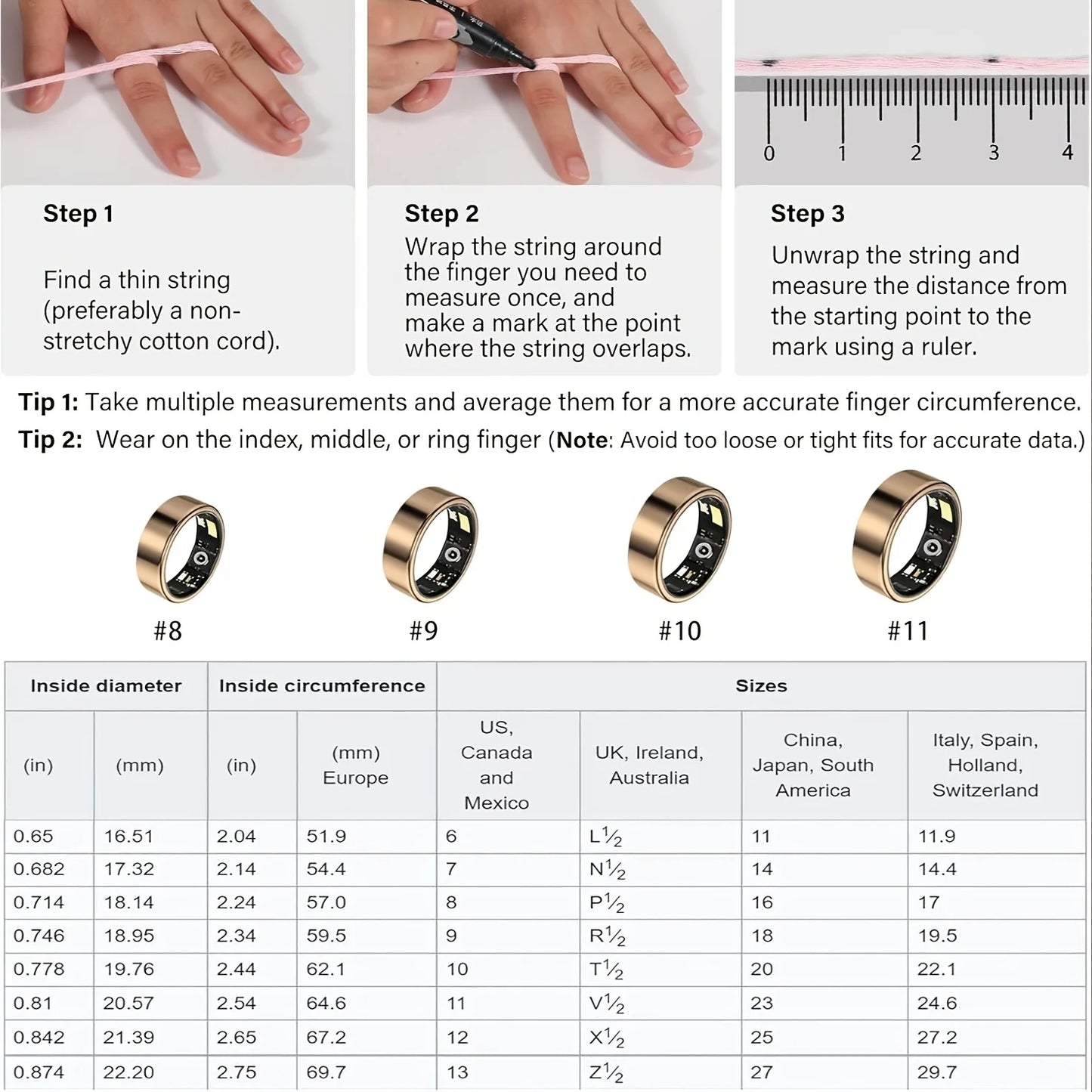 Smart Ring (sleep tracking, motion monitoring, compatible with iPhone and Android, smart gift, suitable for women and men)